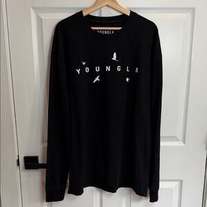 YoungLA Black Crewneck with White Logo and Bird Motif